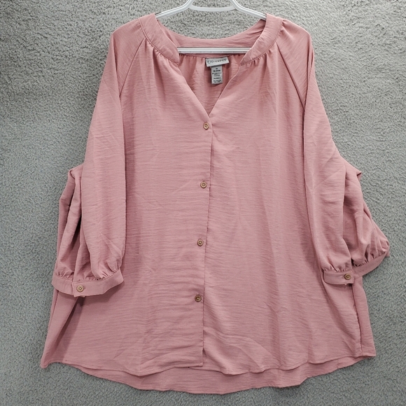 Catherines Light And Airy Y-Neck Blouse Shirt Women's Plus Size 1X Pink - Picture 1 of 10